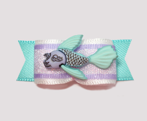 #2199 - 5/8" Dog Bow - Tropical Fish, Aqua & Lavender Sparkle