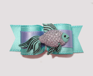 #2201 - 5/8" Dog Bow - Sparkly Tropical Fish, Aqua & Lavender