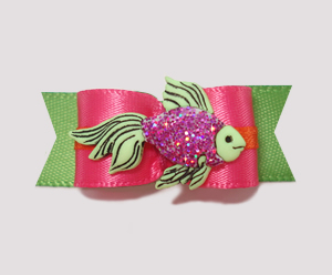 #2202 - 5/8" Dog Bow - Sparkly Fish, Hot Pink/Summer Green