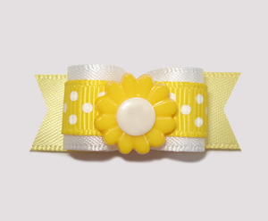 #2212 - 5/8" Dog Bow - Sweet Yellow/White Dots, Yellow Flower