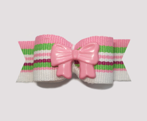 #2220 - 5/8" Dog Bow - Sweet Stripes with Pink Bow