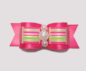 #2223 - 5/8" Dog Bow - Green/Hot Pink, Retro Pattern