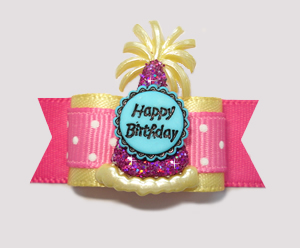 #2231 - 5/8" Dog Bow - "It's My Party" Sweetheart Pink Birthday