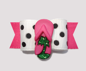#2235 - 5/8" Dog Bow - Palm Beach Chic, Hot Pink Bling Flip Flop