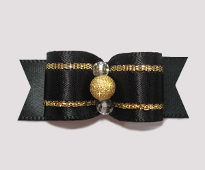 #2250 - 5/8" Dog Bow- Gorgeous Black & Gold Satin, Gold Stardust