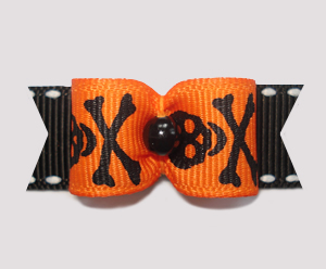 #2252 - 5/8" Dog Bow - Spooktacular Skull & Xbones, Black/Orange