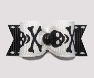 #2253 - 5/8" Dog Bow - Spooktacular Skull & Xbones, Black/White