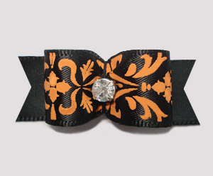 #2254 - 5/8" Dog Bow - Chic Black/Orange on Black, Rhinestone