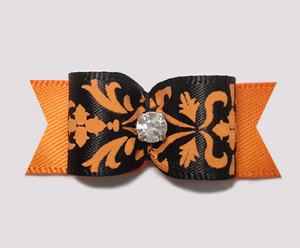 #2256 - 5/8" Dog Bow - Chic Black/Orange on Orange, Rhinestone