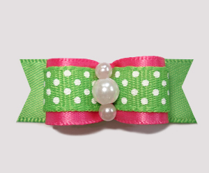 #2259 - 5/8" Dog Bow- Pink, Summer Green, Cute Dots, Faux Pearls