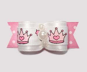 #2280 - 5/8" Dog Bow - Cute Little Princess, Crowns, Pink/White