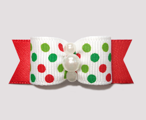 #2283 - 5/8" Dog Bow - Festive Candy Cane Dots on Red