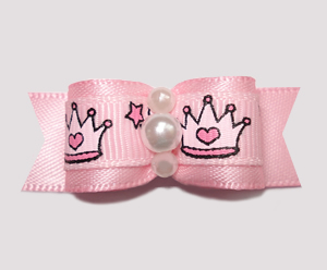 #2291 - 5/8" Dog Bow - Sweet Little Princess Crowns, Baby Pink