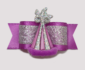 #2299- 5/8" Dog Bow- Orchid Purple, Celebrity Sparkle, Party Hat