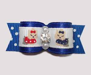 #2314 - 5/8" Dog Bow - Darling Little Yorkies on Blue Dots
