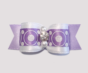 #2323 - 5/8" Dog Bow - Bubblegum Dots, Purple, Rhinestone