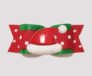 #2327 - 5/8" Dog Bow - Sweet Red & Green Dots, Santa Hat
