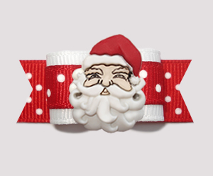 #2339 - 5/8" Dog Bow - Cute Red/White Dots, Happy Santa