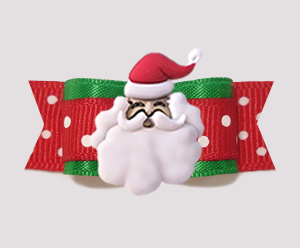 #2341 - 5/8" Dog Bow - Sweet Red & Green Dots, Jolly Santa