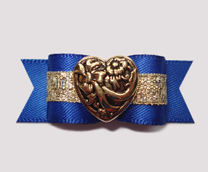 #2352 - 5/8" Dog Bow - Regal Blue/Gold with Unique Gold Heart