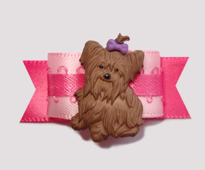 #2356 - 5/8" Dog Bow - Adorable Little Yorkie, Pretty In Pink
