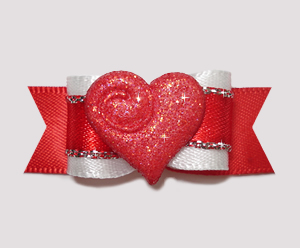 #2357 - 5/8" Dog Bow - Sparkly Heart, Sweetheart Red