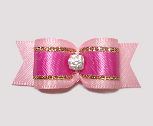 #2360 - 5/8" Dog Bow- Perfect & Pretty, Pinks w/Gold, Rhinestone