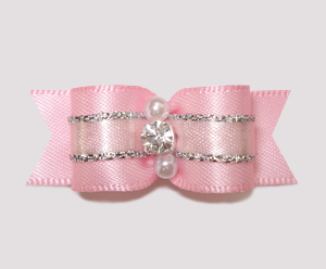 #2361 - 5/8" Dog Bow - Princess Soft Pink & Silver, Rhinestone