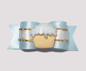 #2375 - 5/8" Dog Bow - Gorgeous Soft Blue & Gold, Cupcake
