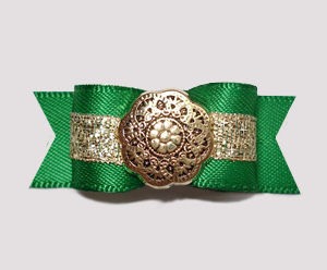 #2378 - 5/8" Dog Bow - Rich Green & Gold, Victorian Button