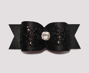 #2388- 5/8" Dog Bow- Gorgeous Glitter, Classic Black, Rhinestone
