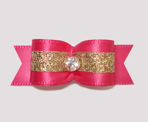 #2409 - 5/8" Dog Bow - Hot Pink, Touch of Gold, Rhinestone