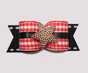 #2416 - 5/8" Dog Bow - Red/White Country Gingham, Gold Star