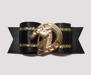 #2422 - 5/8" Dog Bow - Classic Black/Gold, Gold Horseshoe