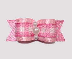 #2429 - 5/8" Dog Bow - Adorable Pink Gingham 'n Dots, Pearls