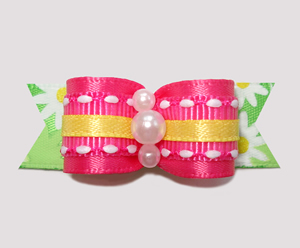 #2430 - 5/8" Dog Bow - Summer Brights, Hot Pink/Yellow/Daisies