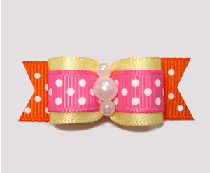 #2435 - 5/8" Dog Bow - Summer Sizzle Dots! Yellow w/Pink/Orange