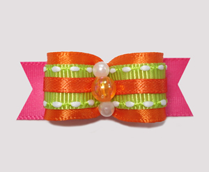 #2436 - 5/8" Dog Bow - Summer Brights, Orange/Green/Pink