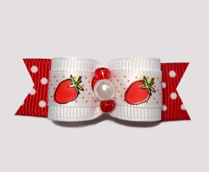 #2450 - 5/8" Dog Bow - Sweet Strawberry Sensation, Red Dots