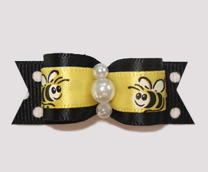 #2459 - 5/8" Dog Bow - Busy Little Bee, Yellow & Black/White Dot