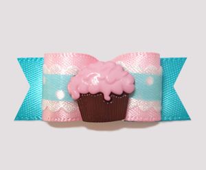 #2462 - 5/8" Dog Bow - Sweet Little Cupcake, Pink/Blue