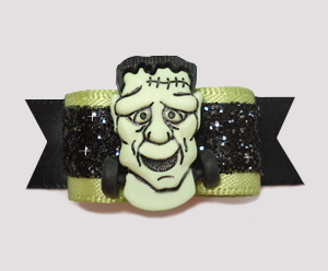 #2470 - 5/8" Dog Bow - Fabulous Frankenstein, Black Glitter