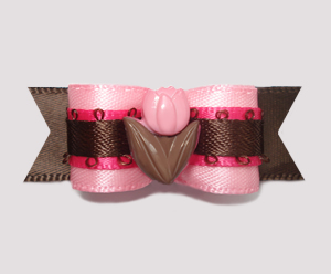 #2485 - 5/8" Dog Bow - Pretty Petals, Pink Tulip, Pink/Brown