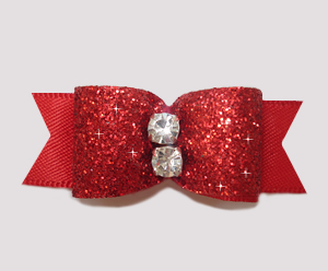 #2489 - 5/8" Dog Bow - Showy Red Glitter, Double Rhinestone