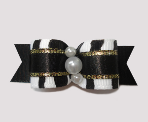 #2491 - 5/8" Dog Bow - Classic Zebra, Touch of Gold