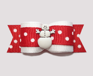 #2532 - 5/8" Dog Bow - Cute Red/White Dots, Happy Snowman