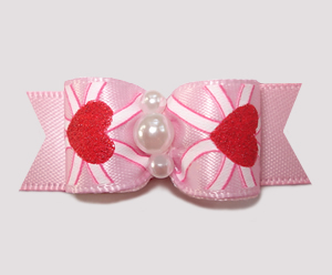 #2554 - 5/8" Dog Bow - Sweetheart Pink, Shimmery Hearts