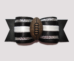 #2557 - 5/8" Dog Bow - Football, Black with Silver & White