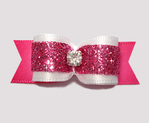#2565 - 5/8" Dog Bow - Girly White & Pink Glitter, Rhinestone