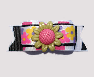 #2580 - 5/8" Dog Bow - Garden Zebra Print w/Green/Pink Flower